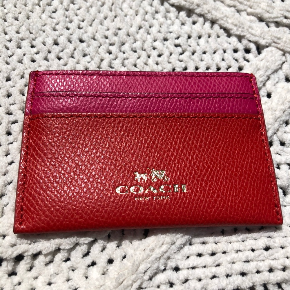 Red and Pink Leather Authentic Coach Card Holder